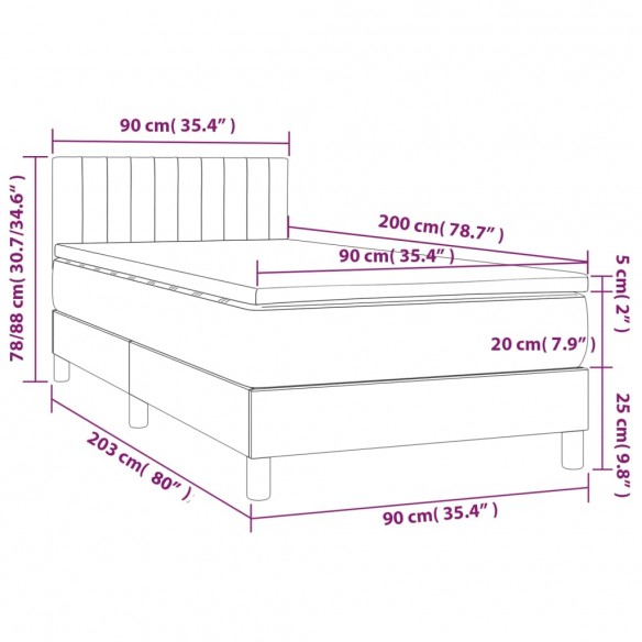 Cadre de lit avec matelas Gris clair 90x200 cm Tissu