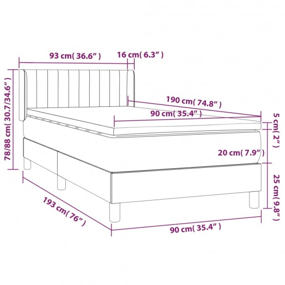 Cadre de lit et matelas Gris clair 90x190 cm Tissu