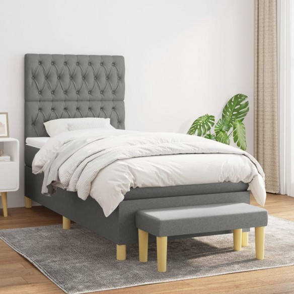 Cadre de lit avec matelas Gris foncé 100x200cm Tissu