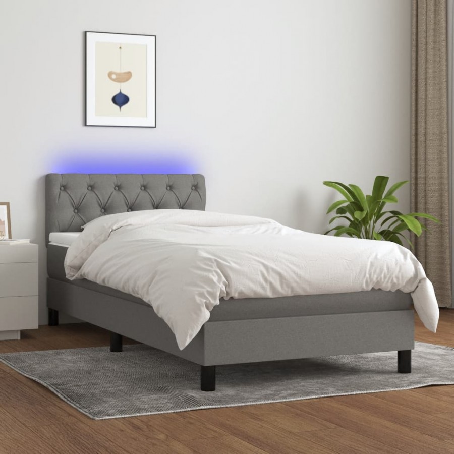 Cadre de lit avec matelas et LED Gris foncé 80x200cm