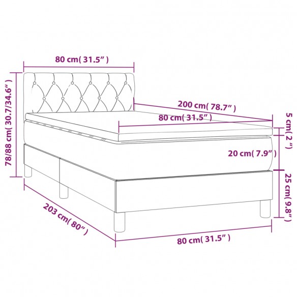 Cadre de lit avec matelas et LED Gris foncé 80x200cm