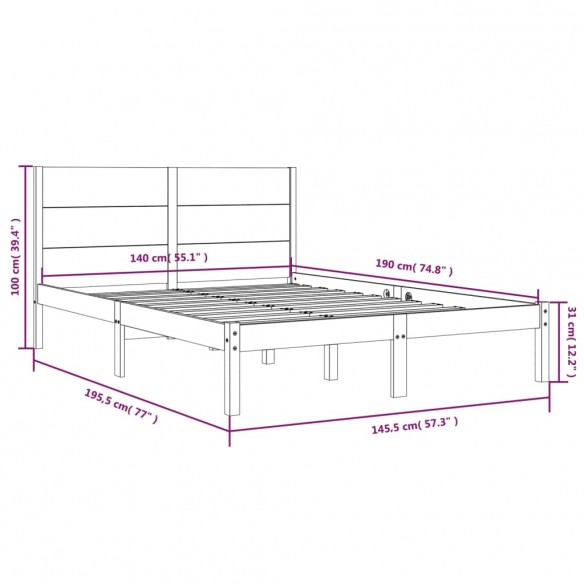 Cadre de lit Blanc Bois de pin massif 140x190 cm