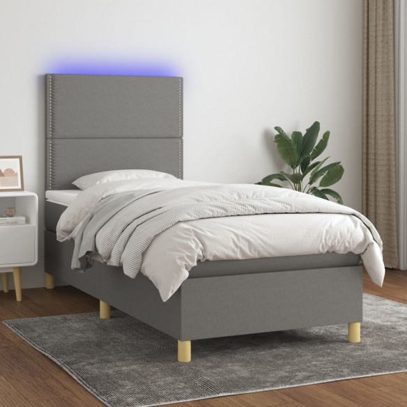 Cadre de lit avec matelas et LED Gris foncé 80x200cm