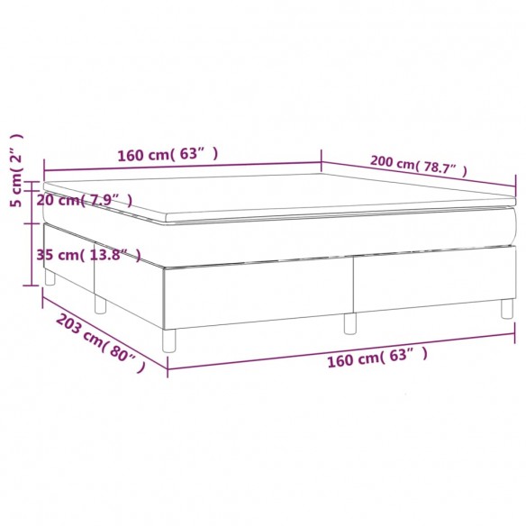 Cadre de lit et matelas Gris clair 160x200cm Velours