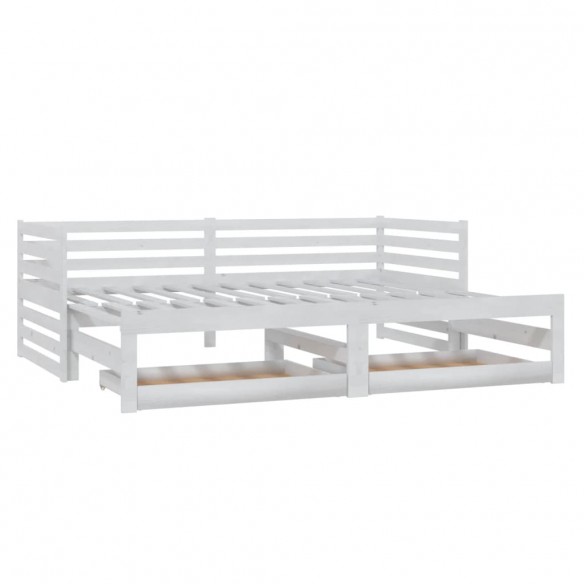 Lit coulissant 2x(90x200) cm Blanc Bois de pin massif