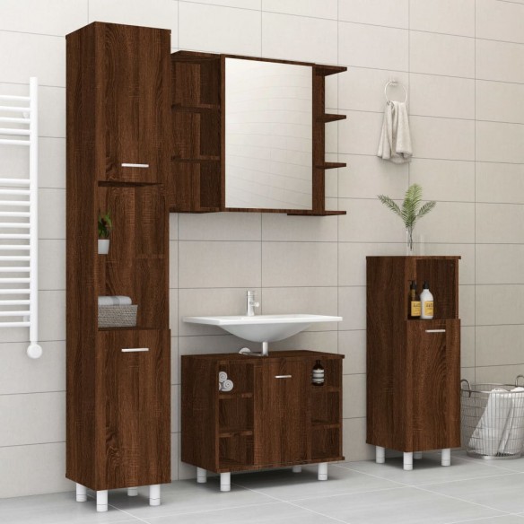 Ensemble d'armoires de salle de bain 4 pcs chêne marron