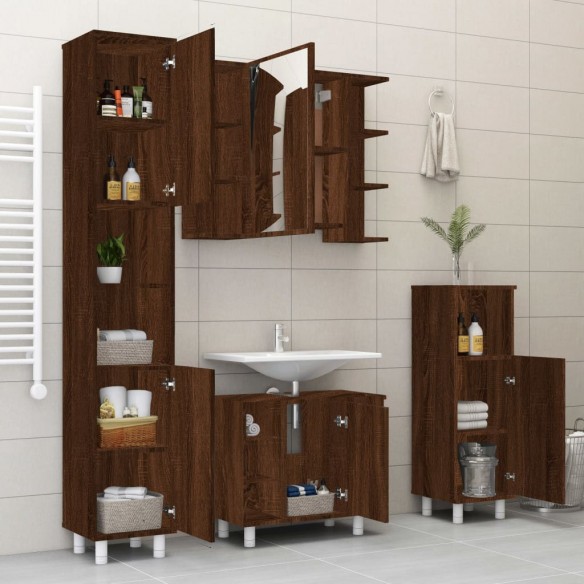 Ensemble d'armoires de salle de bain 4 pcs chêne marron