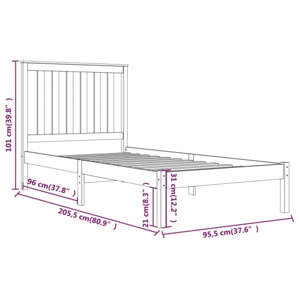 Cadre de lit Bois de pin massif 90x200 cm