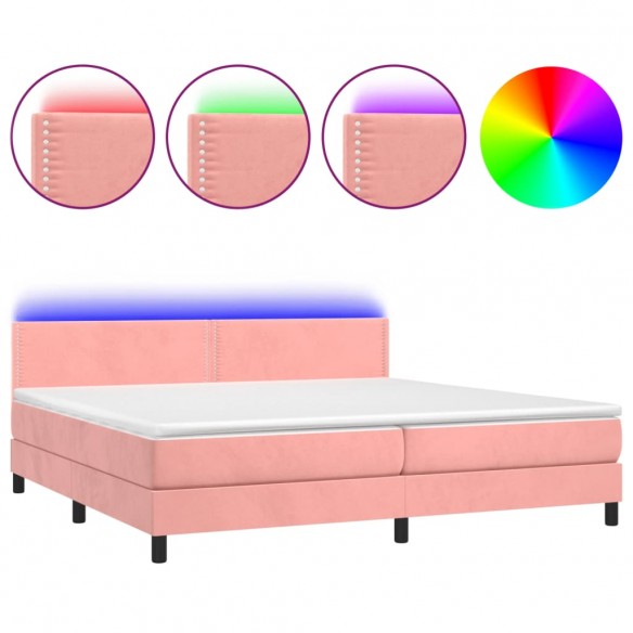 Sommier à lattes de lit avec matelas et LED Rose 200x200 cm