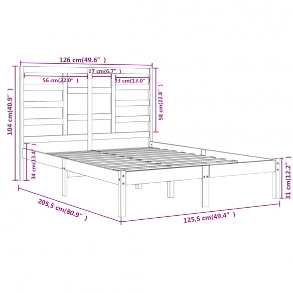 Cadre de lit Gris Bois massif 120x200 cm