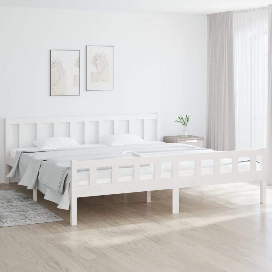 Cadre de lit blanc bois massif 180x200 cm super king