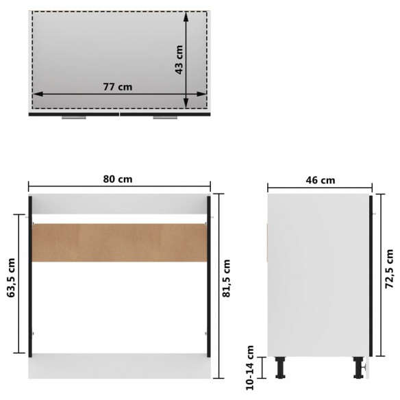 Armoire de plancher d'évier Noir 80x46x81,5 cm Aggloméré