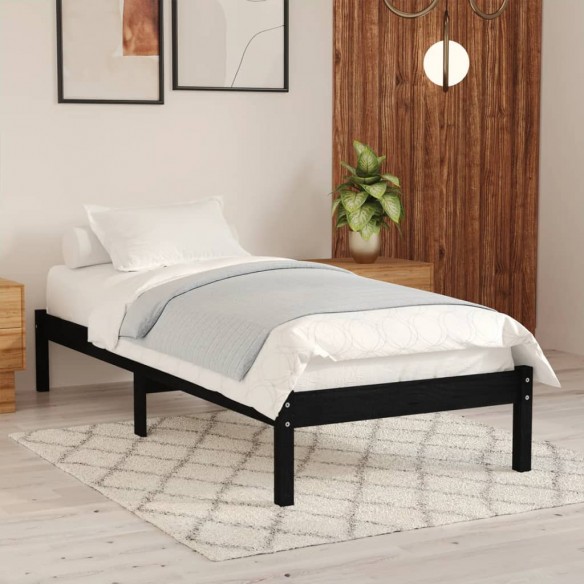 Cadre de lit Noir Bois massif 90x190 cm Simple