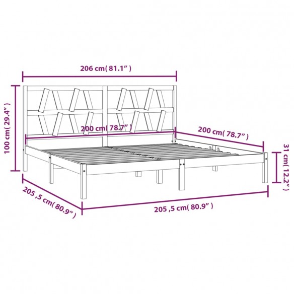 Cadre de lit Blanc Bois de pin massif 200x200 cm