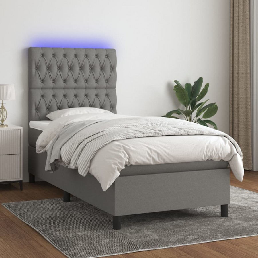 Cadre de lit et matelas et LED Gris foncé 100x200 cm