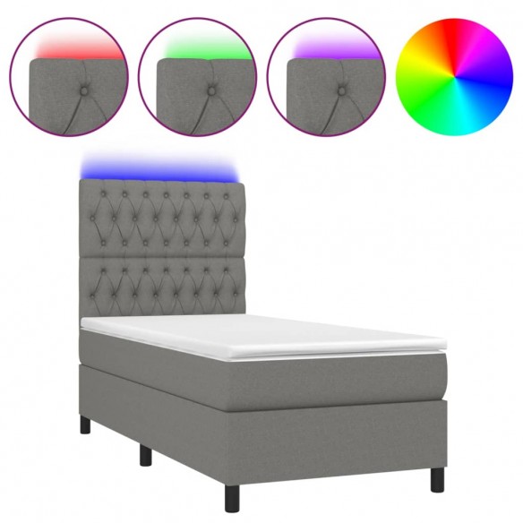 Cadre de lit et matelas et LED Gris foncé 100x200 cm