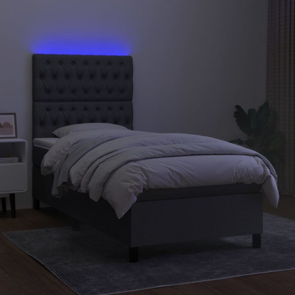 Cadre de lit et matelas et LED Gris foncé 100x200 cm