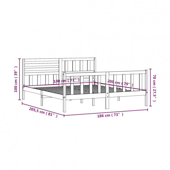 Cadre de lit Bois massif 180x200 cm Super King