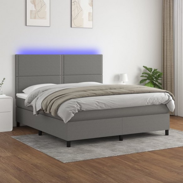 Cadre de lit et matelas et LED Gris foncé 160x200 cm