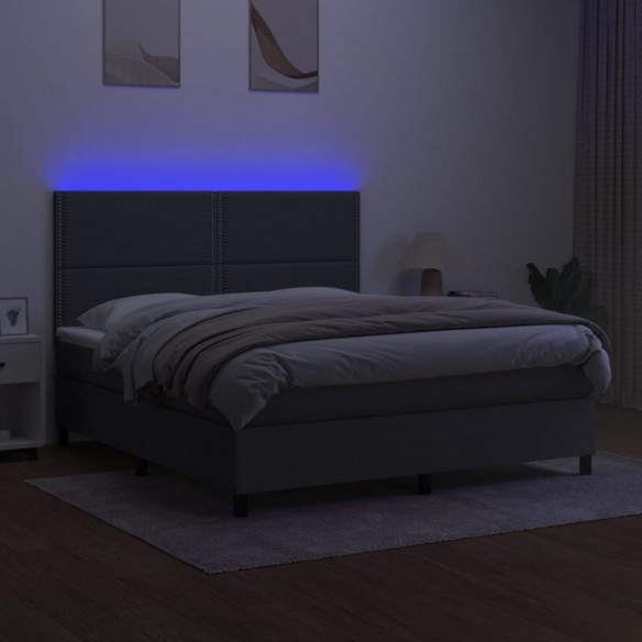 Sommier à lattes de lit et matelas et LED Gris foncé 160x200 cm