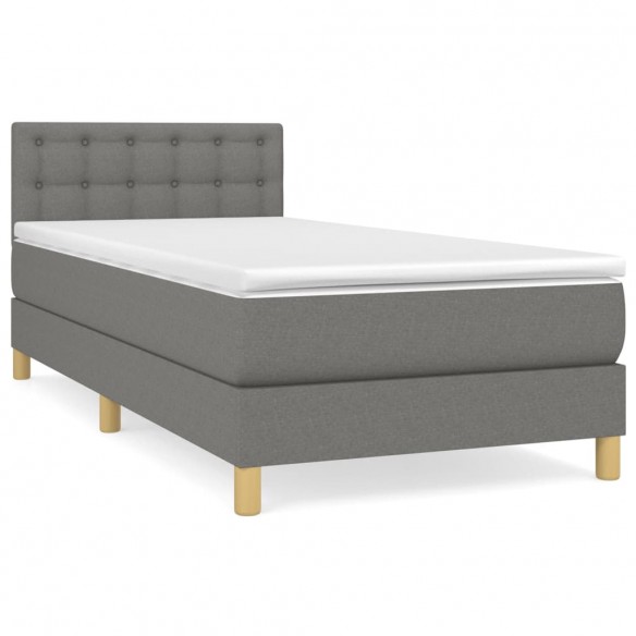 Cadre de lit avec matelas Gris foncé 90x200 cm Tissu