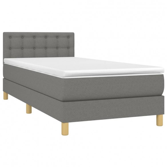 Cadre de lit avec matelas Gris foncé 90x200 cm Tissu