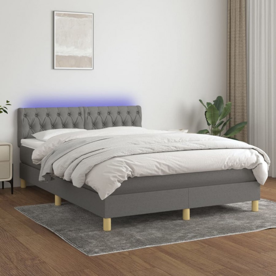 Sommier à lattes de lit et matelas et LED Gris foncé 140x200 cm
