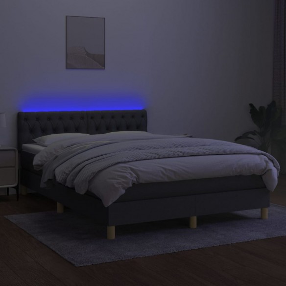 Cadre de lit et matelas et LED Gris foncé 140x200 cm