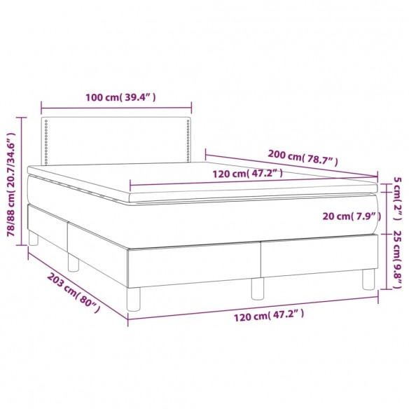 Sommier à lattes de lit avec matelas et LED Gris 120x200 cm