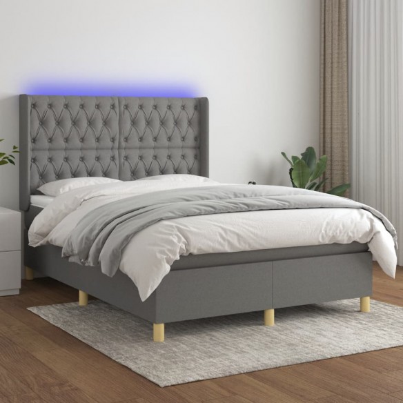 Cadre de lit matelas LED Gris foncé 140x200 cm Tissu