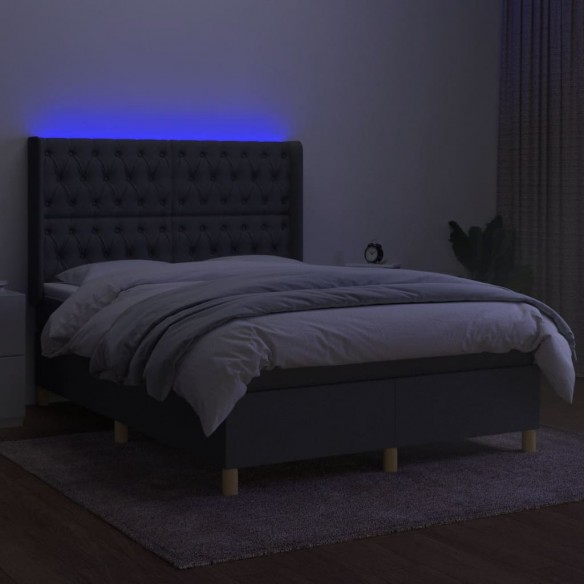 Cadre de lit matelas LED Gris foncé 140x200 cm Tissu