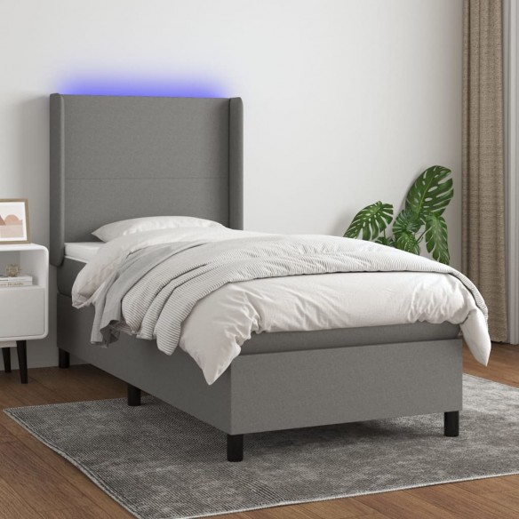 Cadre de lit matelas LED Gris foncé 100x200 cm Tissu