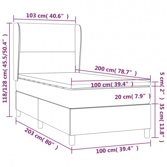 Cadre de lit matelas LED Gris foncé 100x200 cm Tissu