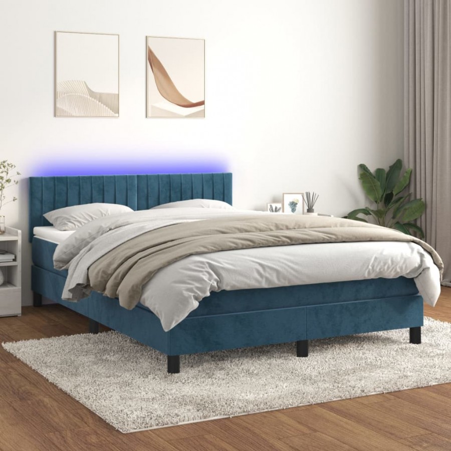 Sommier à lattes de lit avec matelas LED Bleu foncé 140x200 cm