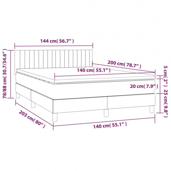 Sommier à lattes de lit avec matelas LED Bleu foncé 140x200 cm