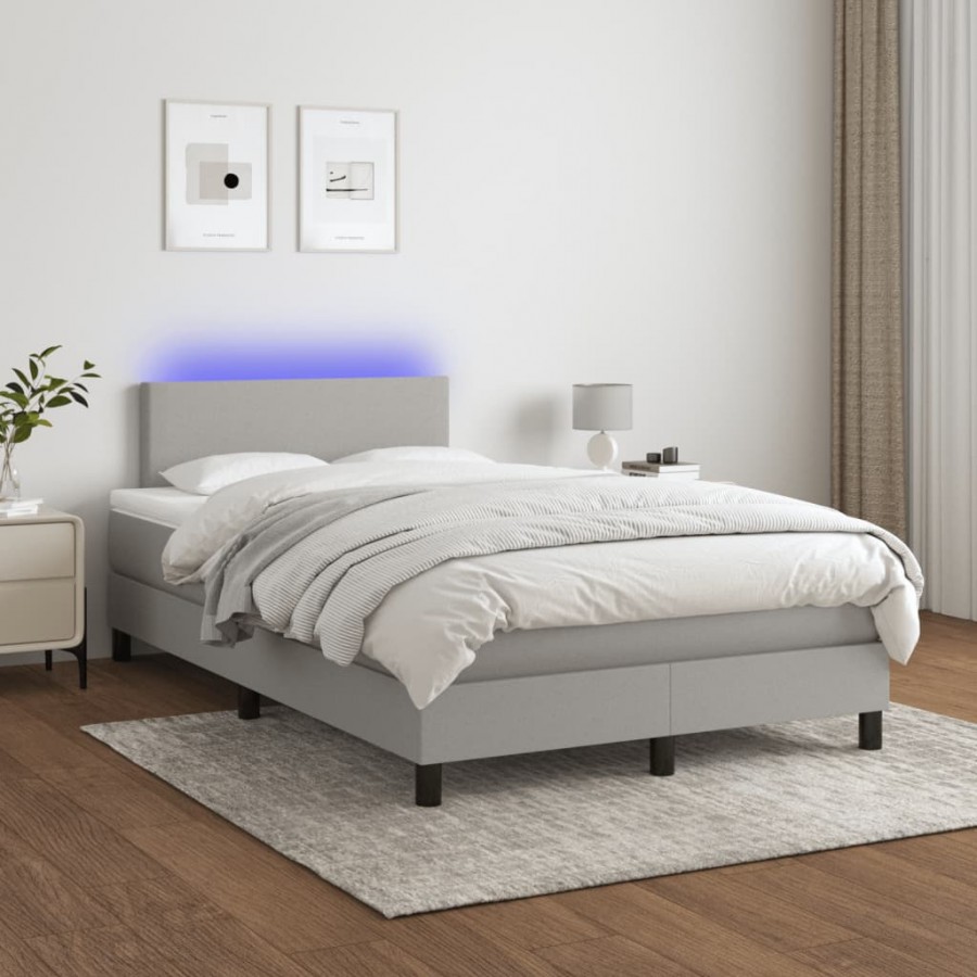 Sommier à lattes de lit matelas LED Gris clair 120x200 cm Tissu