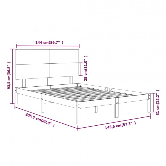 Cadre de lit Blanc Bois de pin massif 140x200 cm