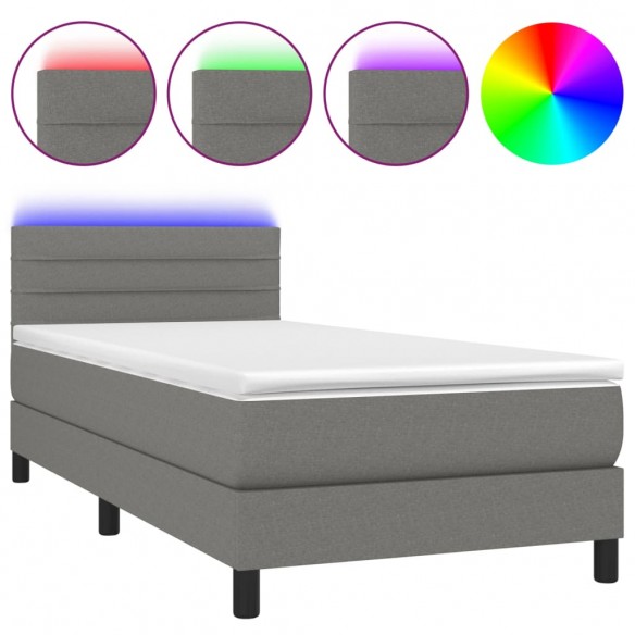 Cadre de lit avec matelas et LED Gris foncé 90x190cm