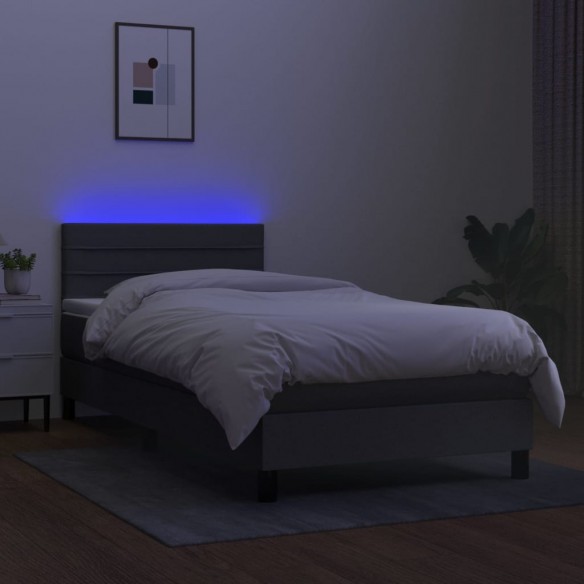 Cadre de lit avec matelas et LED Gris foncé 90x190cm