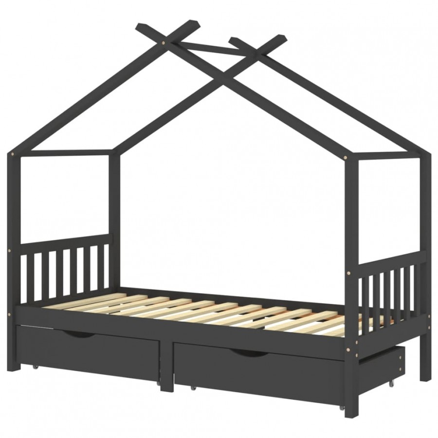 Lit d'enfant avec tiroirs Gris foncé Pin 90x200 cm Lit d'enfant avec tiroirs Gris foncé Pin 90x200 cm