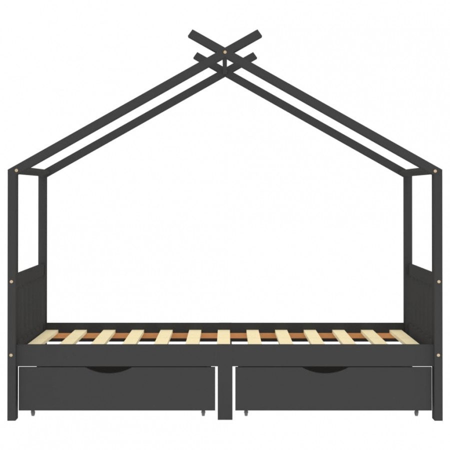 Lit d'enfant avec tiroirs Gris foncé Pin 90x200 cm Lit d'enfant avec tiroirs Gris foncé Pin 90x200 cm