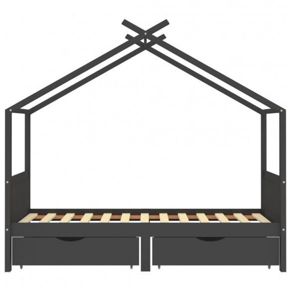 Lit d'enfant avec tiroirs Gris foncé Pin 90x200 cm