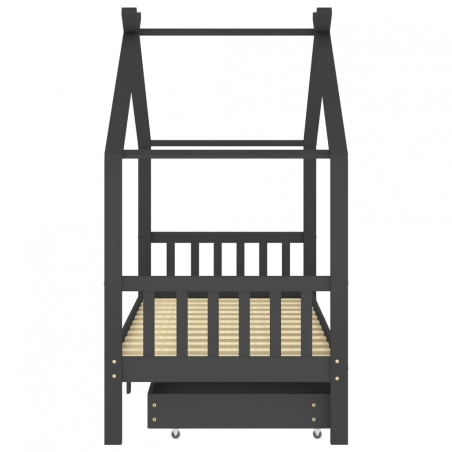 Lit d'enfant avec tiroirs Gris foncé Pin 90x200 cm Lit d'enfant avec tiroirs Gris foncé Pin 90x200 cm