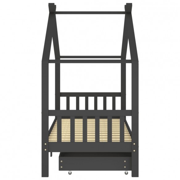 Lit d'enfant avec tiroirs Gris foncé Pin 90x200 cm