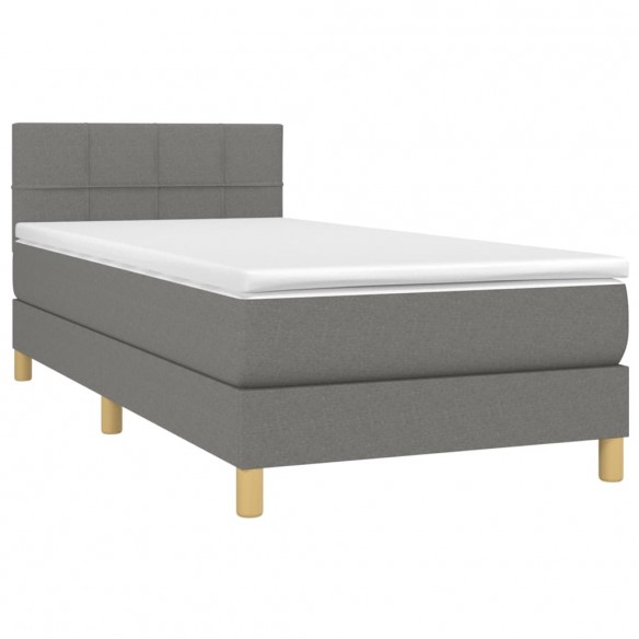 Cadre de lit avec matelas Gris foncé 90x200 cm Tissu