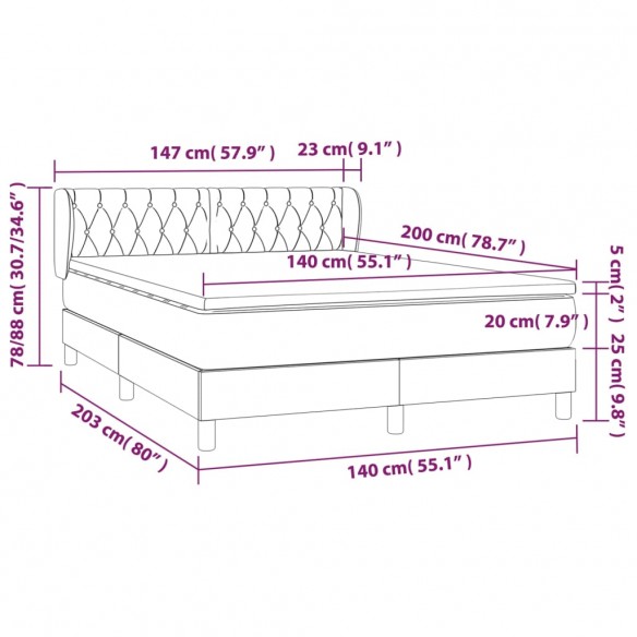 Cadre de lit avec matelas Gris clair 140x200cm Tissu