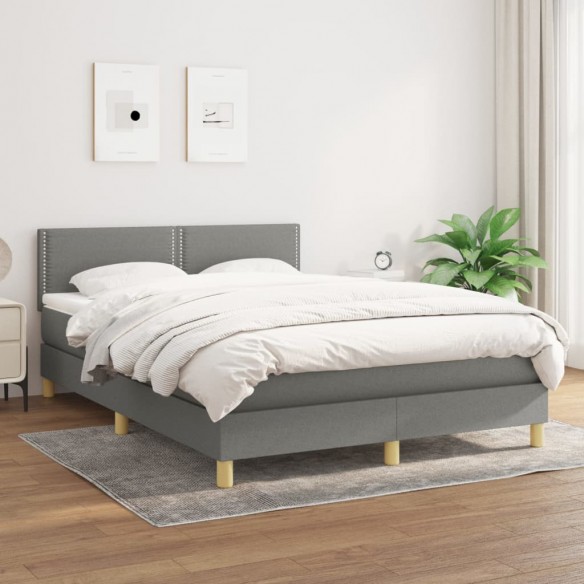 Sommier à lattes de lit avec matelas Gris foncé 140x200cm Tissu