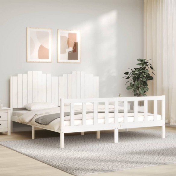 Cadre de lit avec tête de lit blanc 180x200 cm bois massif