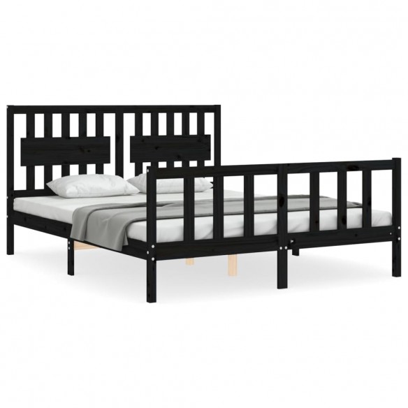 Cadre de lit avec tête de lit noir 160x200 cm bois massif