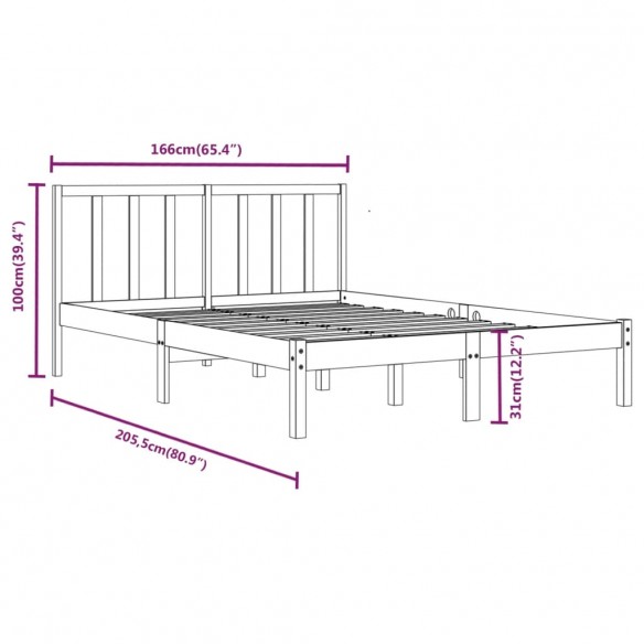 Cadre de lit Blanc Bois de pin massif 160x200 cm